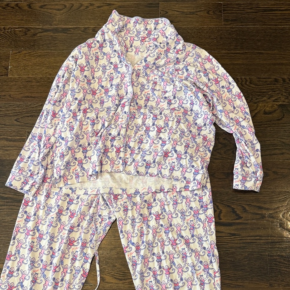 Roller rabbit cheer monkey PJ set